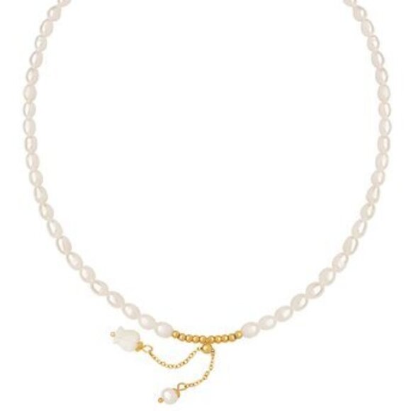 Flower Drop, stainless steel, baroque pearl, pearl natural freshwater - Picture 1 of 4